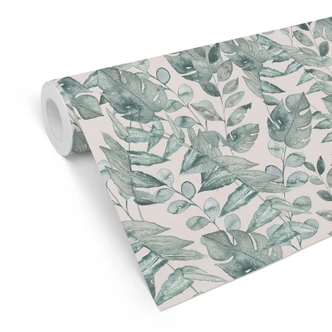 Mustertapete Pflanzen - Dschungelblätter Aquarell Creme - Bloomery Decor 