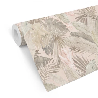 Mustertapete Tropenblätter im Dschungel Pastell - Bloomery Decor Mustertapete Tropenblätter im Dschungel Pastell - Bloomery Decor