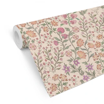 Florale Mustertapete Wiesenblumen Vintage - Beige - Bloomery Decor 