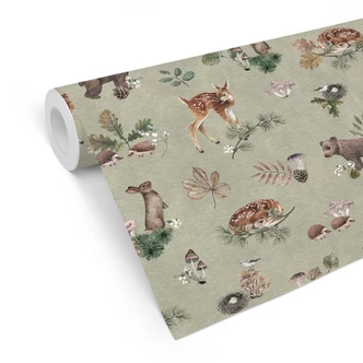 Patroonbehang reekalfjes en bosvriendjes - dieren voor kinderen - groen - Kikki Belle Patroonbehang reekalfjes en bosvriendjes - dieren voor kinderen - groen - Kikki Belle