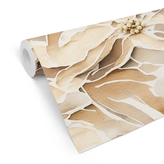 Tapet med mønster Store, beigefarvede blomster | Blomsterdesign - Treechild 