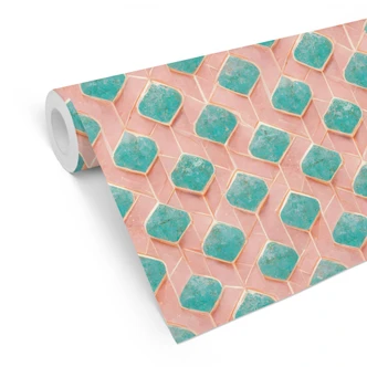 Patroonbehang in turquoise en roze - Treechild 