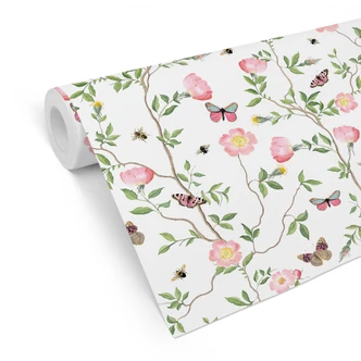 Mustertapete Rosa Christrosen im Frühling - UN Designs 