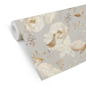 Mustertapete Vögel zwischen weißen Blumen - UN Designs 