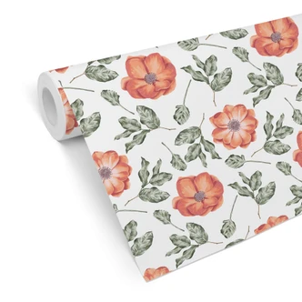 Patroonbehang – Aquarel Bloemen 05 – rood Patroonbehang – Aquarel Bloemen 05 – rood