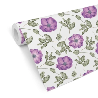 Tapet med mønster - akvarelblomster 05 - violet 