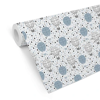 Patroonbehang Hete Luchtballon - blauw 