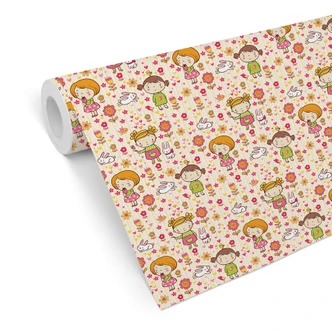 Patroonbehang Bloemen met Vriendinnen Patroonbehang Bloemen met Vriendinnen