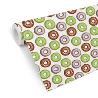 Papier peint à motifs Donuts marron, vert, gris 