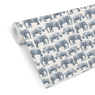 Patroonbehang – Olifanten en Neushoorns 