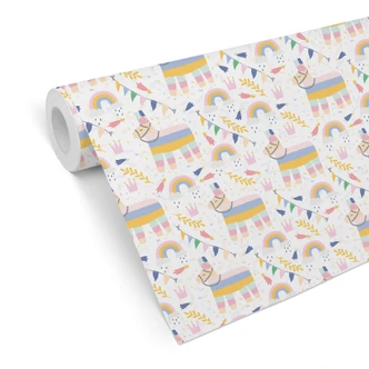 Papier peint à motifs - Lamas et arcs-en-ciel 