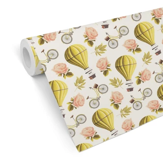 Patroonbehang – Vintage Luchtballonnen – geel 