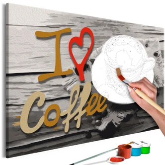 Canvas schilderij - Ik hou van koffie - 50x40 cm - met spieraam - opgespannen 