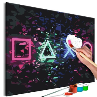 Schilderij op nummer Canvas schilderij - Press start - 50x40 cm - met spieraam - opgespannen 