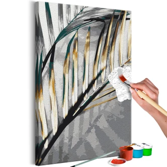 Canvas schilderij - Gouden palmboom - 40x50 cm - met spieraam - opgespannen 