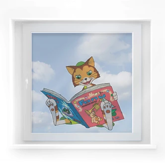 Fensterbild Pettersson und Findus - Findus liest 