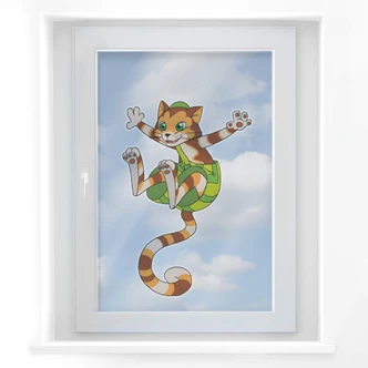 Fensterbild Pettersson und Findus - Springender Findus Fensterbild Pettersson und Findus - Springender Findus