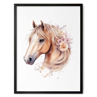 Poster Boho paard met bloemenmanen | Paardenportret voor de kinderkamer 