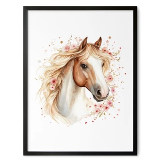 Boho horse poster met delicate bloemen | Romantisch paardenmotief voor de kinderkamer 