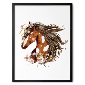 Boho paardenhoofd poster met bloemenkrans | paardenmotief voor de kinderkamer 