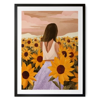 Póster Mujer en un campo de girasoles - Goed Blauw 