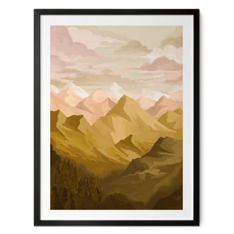 Poster Gyllene berg i solnedgång - Goed Blauw 