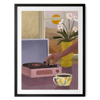 Poster koffiepauze met favoriete plaat - Goed Blauw Poster koffiepauze met favoriete plaat - Goed Blauw