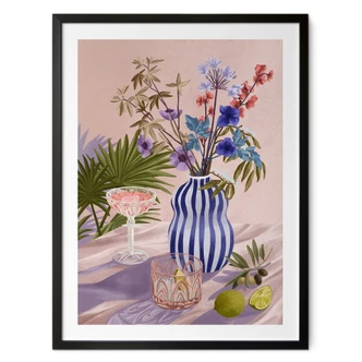 Poster stilleven zomerbloemen en cocktails - Goed Blauw 