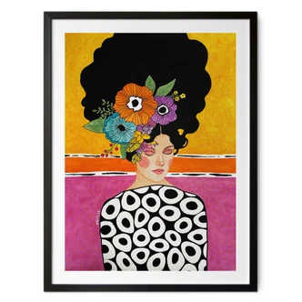 Poster portretschilderij - Vrouw met kleurrijke bloemenkroon - Hülya Poster portretschilderij - Vrouw met kleurrijke bloemenkroon - Hülya