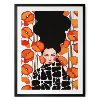Poster Frau mit Retro-Mohnblumen | Porträtkunst für das Wohnzimmer - Hülya 
