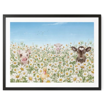 Barnposter bondgårdsdjur i blomsterängen - Kikki Belle 