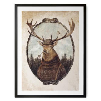 Poster vintage deer with pipe | animal portrait for the living room - Koubou 