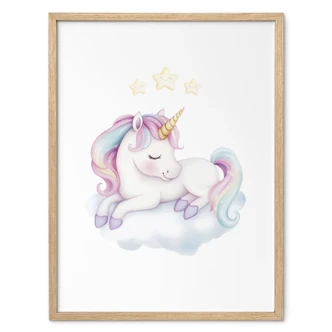 Poster Licorne endormie avec des étoiles | Douce créature mythique pour la chambre d'enfant Poster Licorne endormie avec des étoiles | Douce créature mythique pour la chambre d'enfant