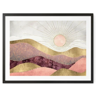 Poster SpaceFrog Designs - Roze Zon en Bergen 