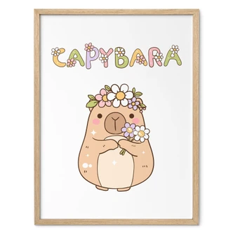 Poster simpatico capibara con corona di fiori 