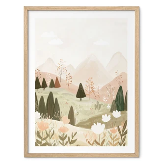 Poster pastello paesaggio montano con fiori - Treechild 