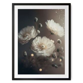 Poster witte bloemen met goudstof - Treechild 