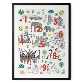 Barnposter med illustration av djurparksdjur med siffror - Walentynowicz 