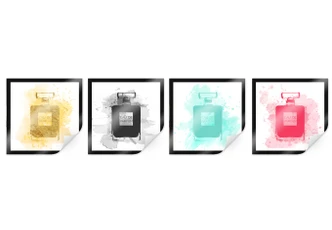 Poster Eau de Parfum Aquarel - bont (4-delig) 