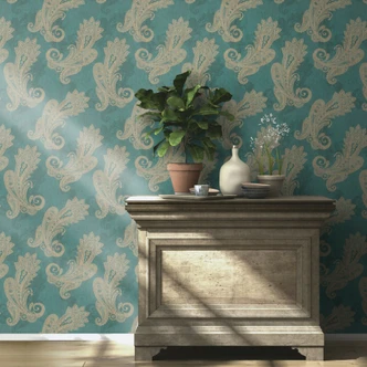 Papier peint intissé Rasch, papier peint à motifs Indian Style vert opalin clair 