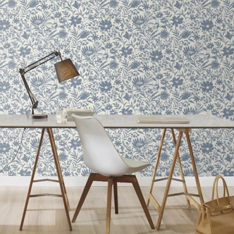 blomstret og ikke-vævet tapet Paraiso blå 