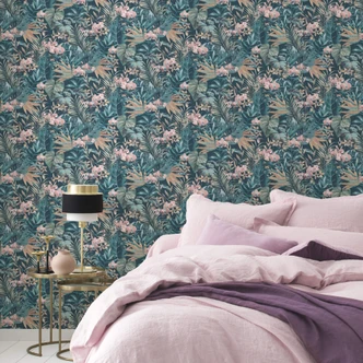 Papier peint intissé Rasch, papier peint à motifs Salsa bleu nuit 