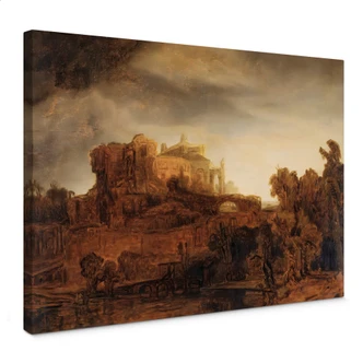 Rembrandt - Landskab med et slot - Lærredsprint 