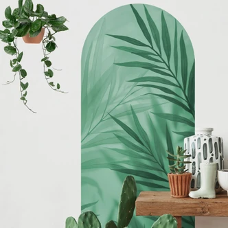 Wandtattoo Rundbogen Wandpaneel Grüne Palmenblätter - schmal 