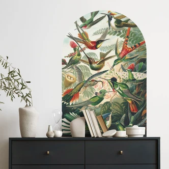 Muursticker rond boogpaneel kolibries - Häckel - breed 