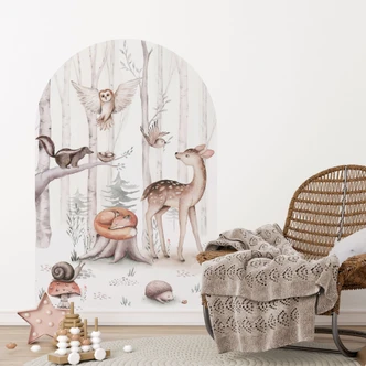 Adesivo murale ad arco tondo Cute animals in the forest - Kvilis - wide 