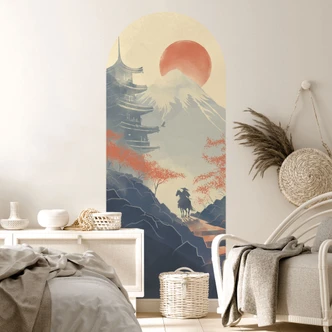 Sticker mural arc de cercle panneau mural lever de soleil sur la pagode - Roze - étroit Sticker mural arc de cercle panneau mural lever de soleil sur la pagode - Roze - étroit
