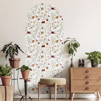 Adesivo murale pannello a parete arco rotondo fiori di campo colorati - UN Design - stretto Adesivo murale pannello a parete arco rotondo fiori di campo colorati - UN Design - stretto