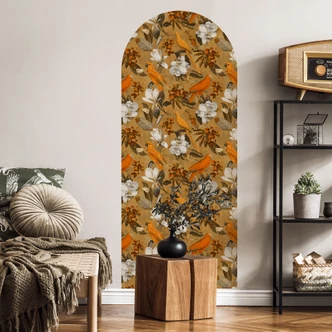 Muursticker rondboog wandpaneel tropisch in oker - UN Design - smal Muursticker rondboog wandpaneel tropisch in oker - UN Design - smal