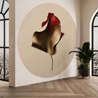 Elegant bladbehang in goud en rood - Alma - Rond - Zelfklevend/niet-geweven 